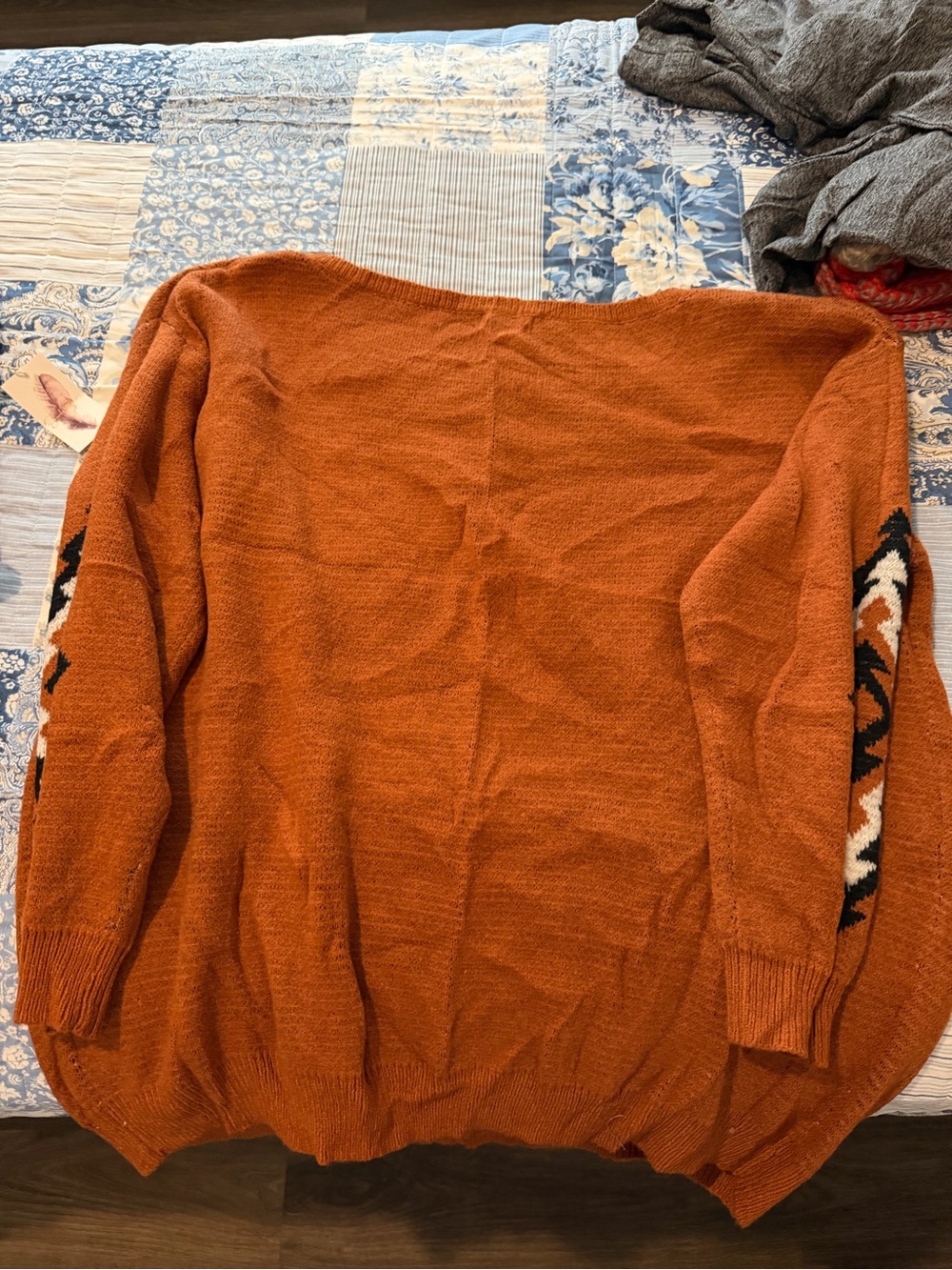 Rust Aztec Pattern Women's Sweater - Orange - Picture 2 of 3